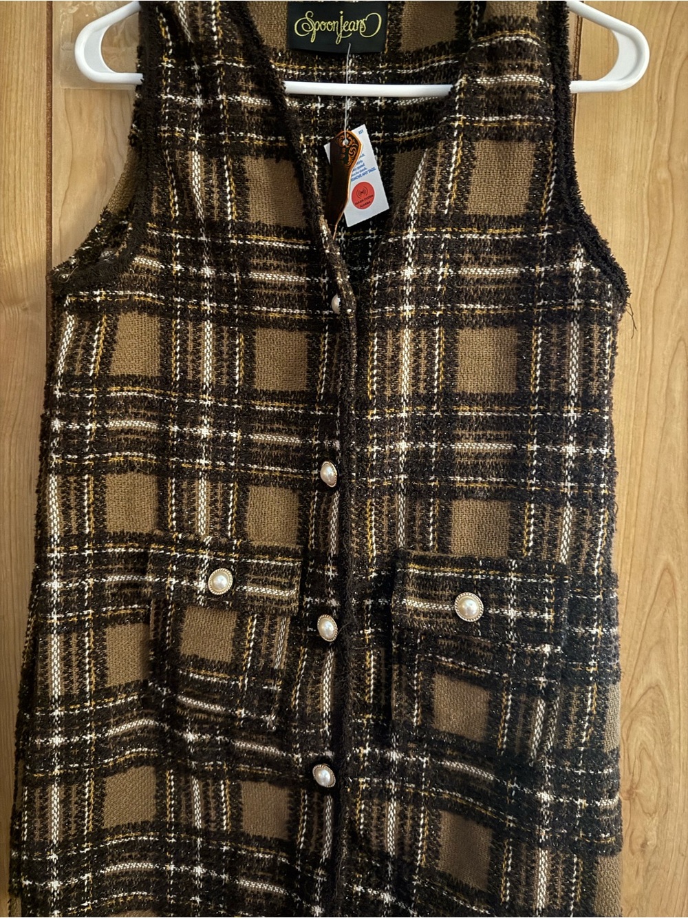 Spoonjean Plaid Tweed Button-Front Vest - Brown & Black
